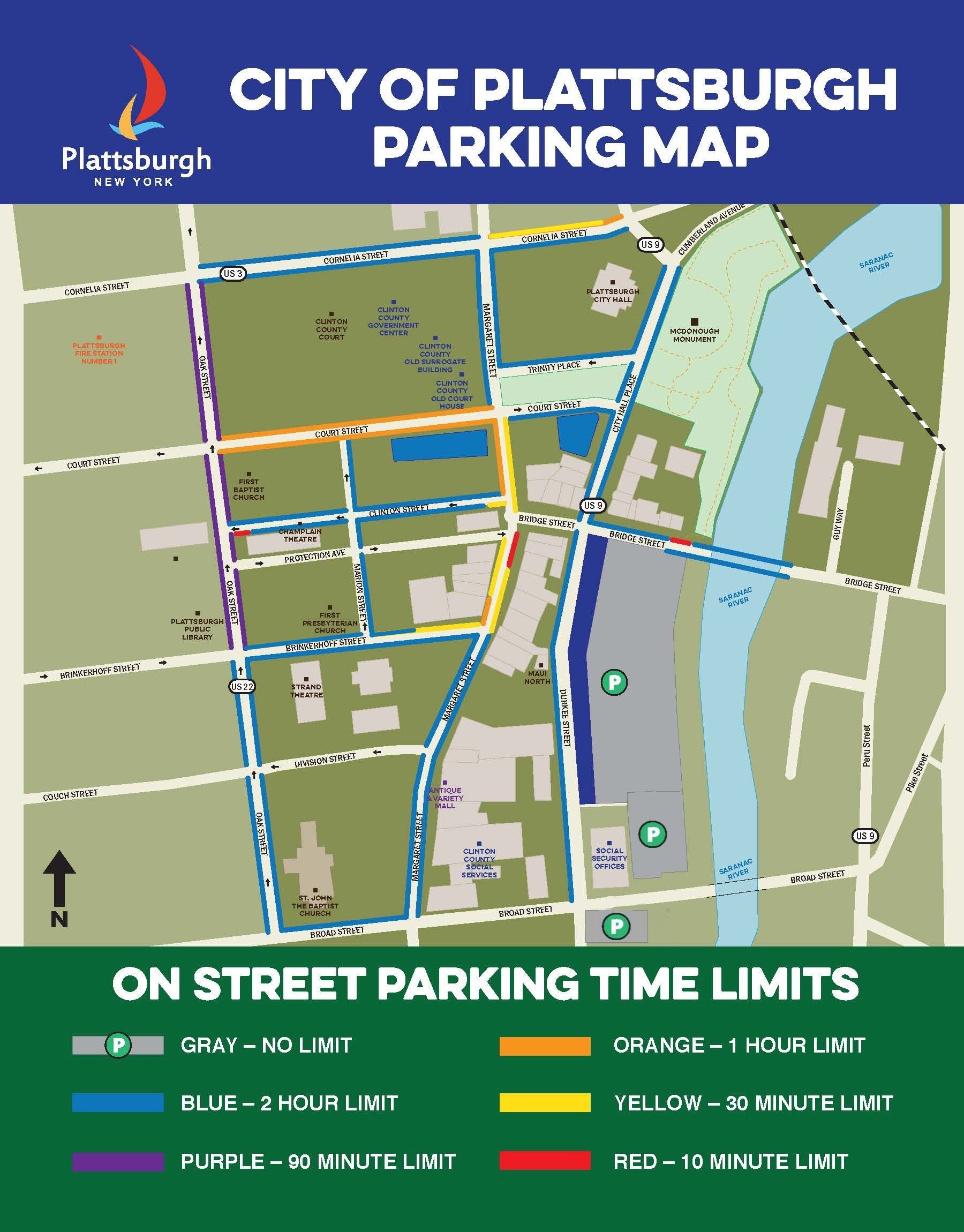 Current timed downtown parking map